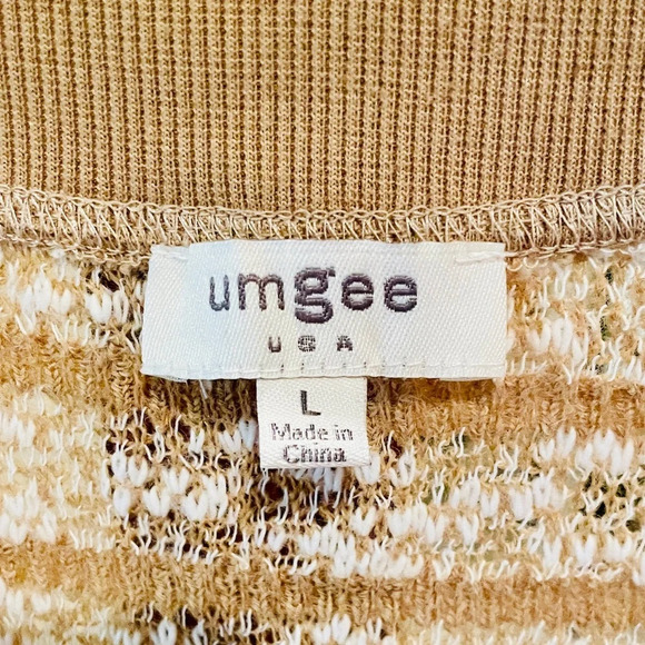 Umgee oversized cropped mohair blend button cardigan sweater SZ L tan white - Picture 4 of 8
